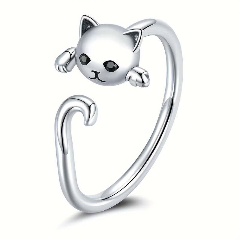 Cute Cat Shaped Zirconia Eye Copper Plated Ring